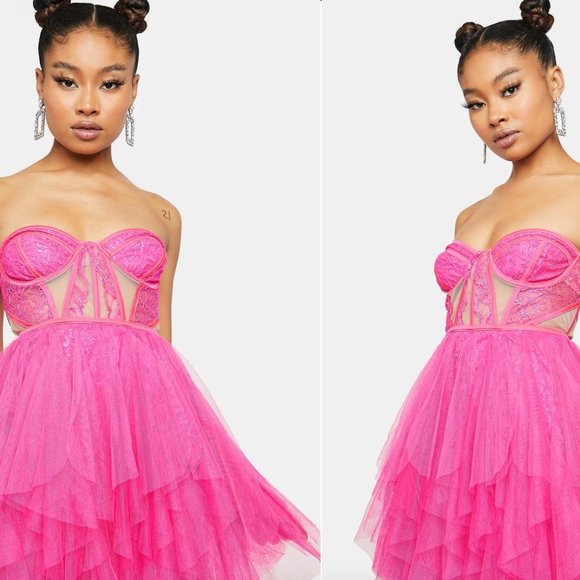 NWT For Love and Lemons Hot Barbie Pink Rosario Corset Bustier Mini Dress M - Picture 4 of 10